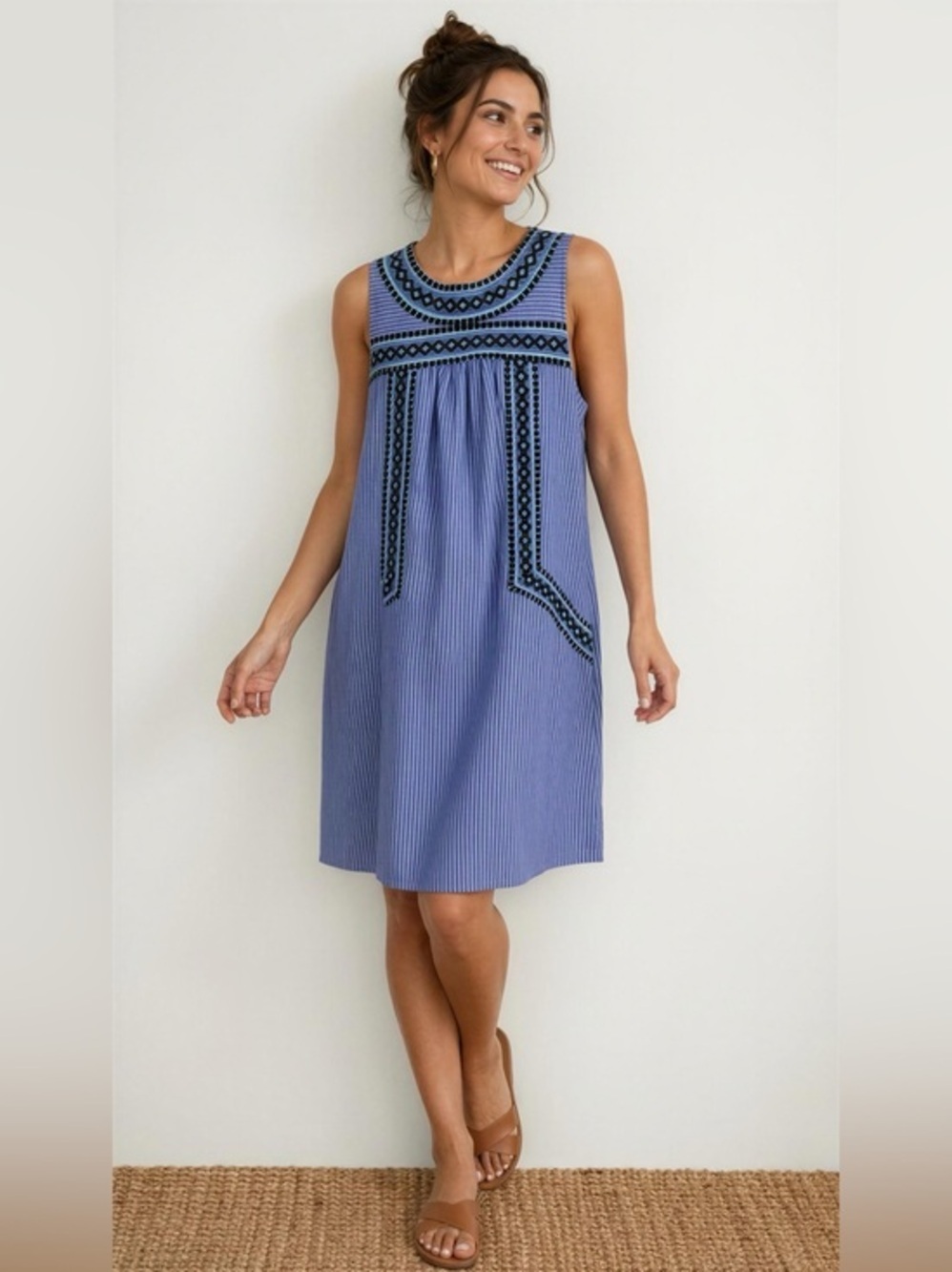 Vineyard Vines Blue Striped Embroidered Tank Dress